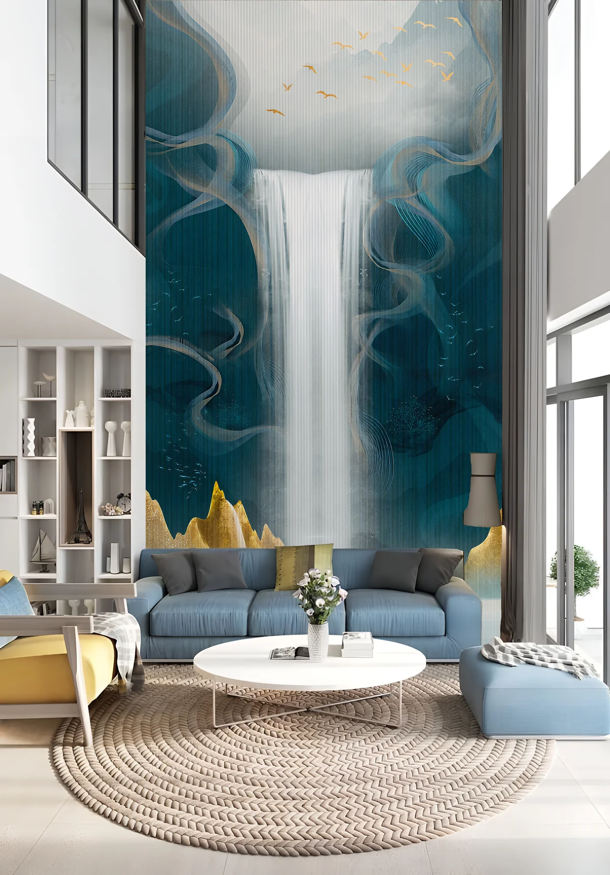 Teal Waterfall Mountain Wall Mural