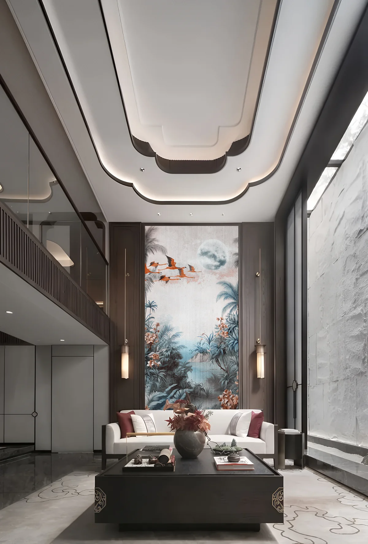 Tropical Moon Flamingo Landscape Wall Mural