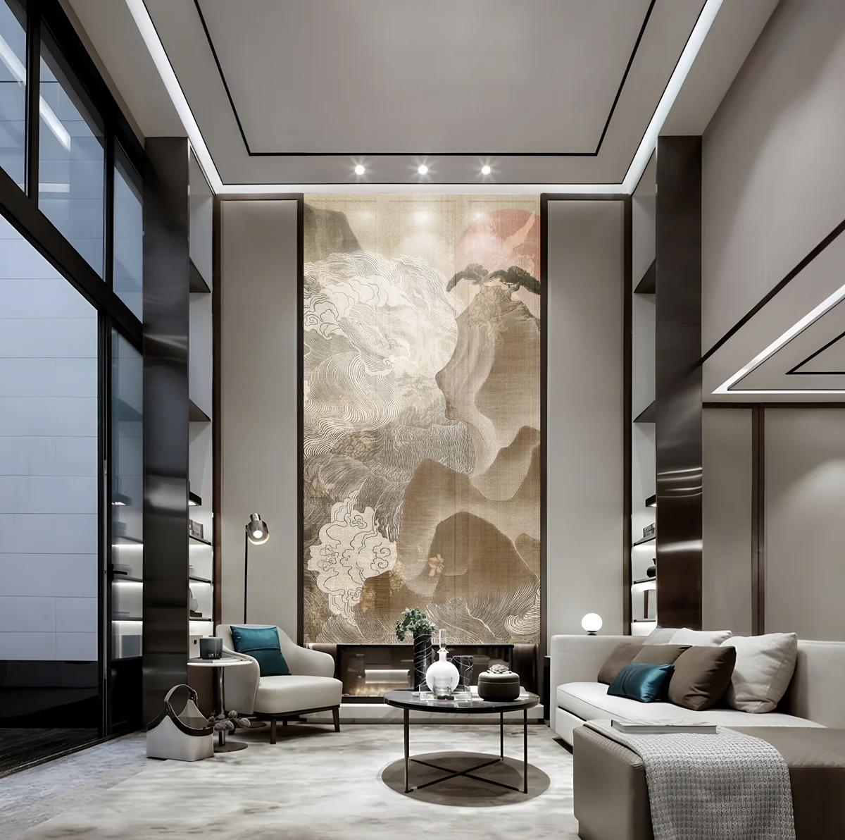 Abstract Zen Wave Mountain Wall Mural