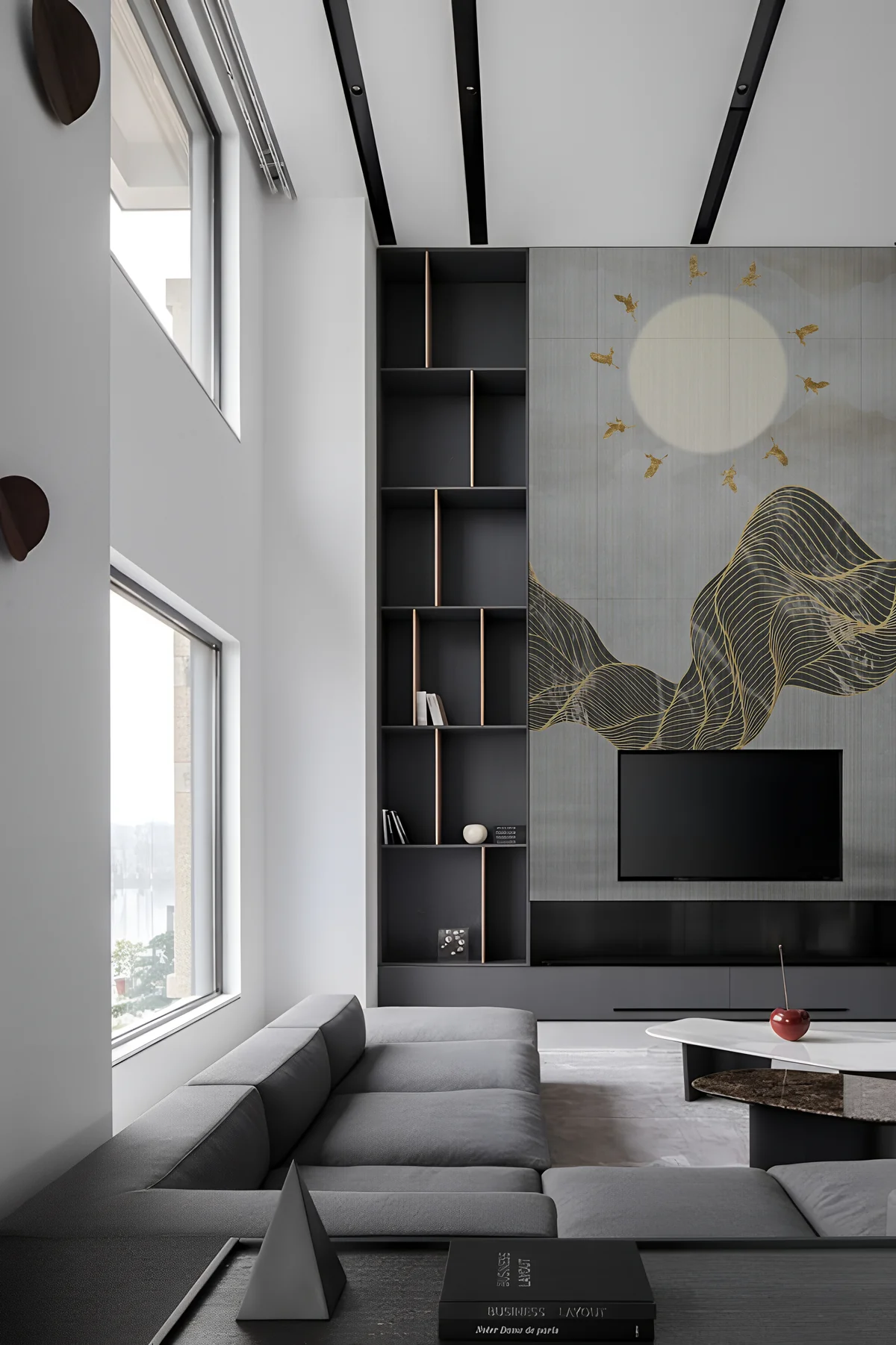 Golden Wave Sun Abstract Wall Mural