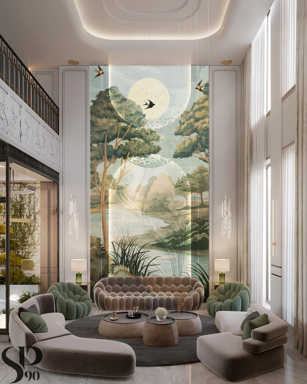 Vintage River Landscape Wall Mural