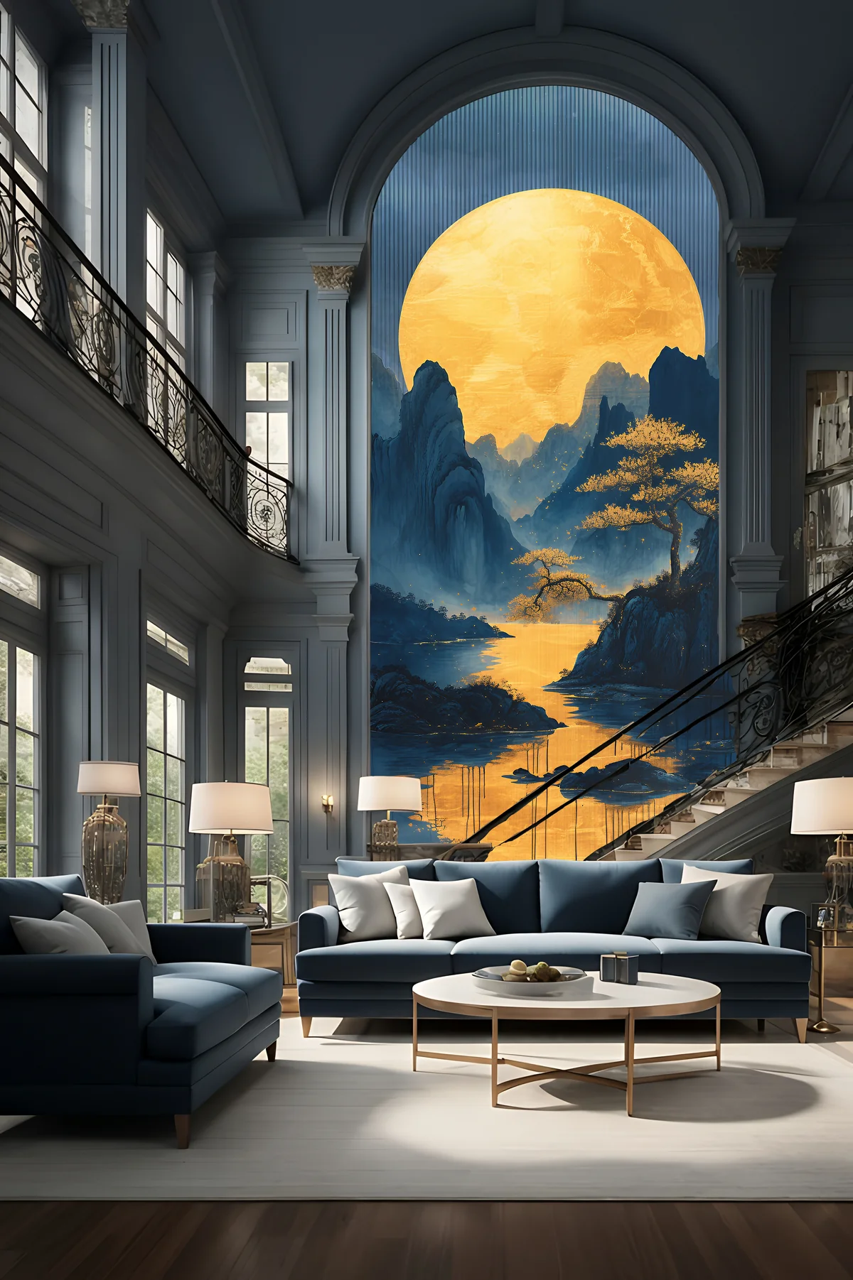 Golden Moon Mountain Landscape Wall Mural