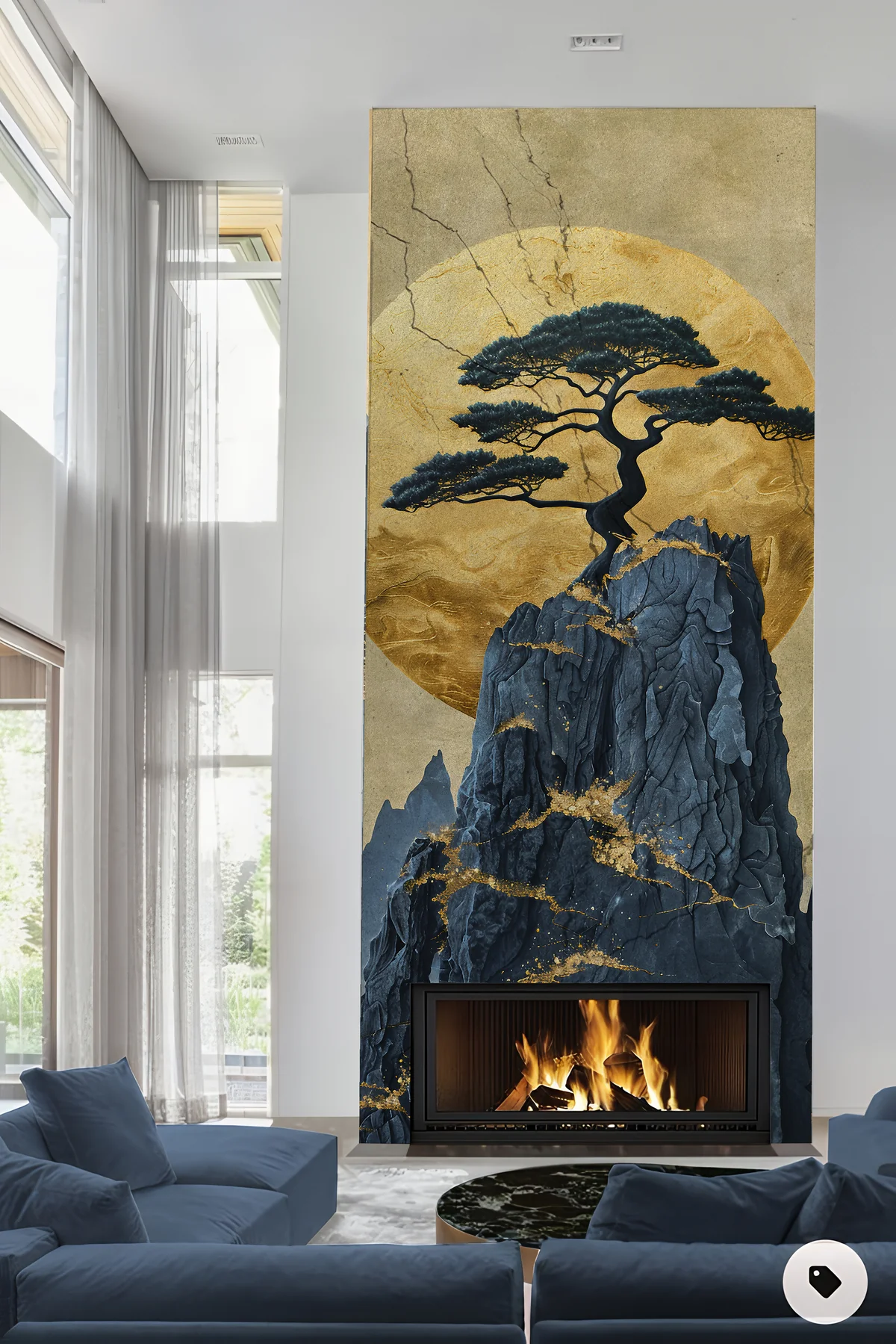 Luxury Zen Tree & Golden Moon Wall Mural