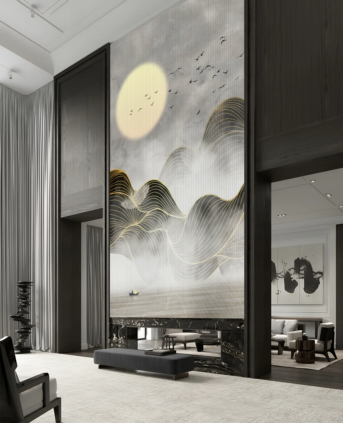 Golden Flow Mountain Wall Mural