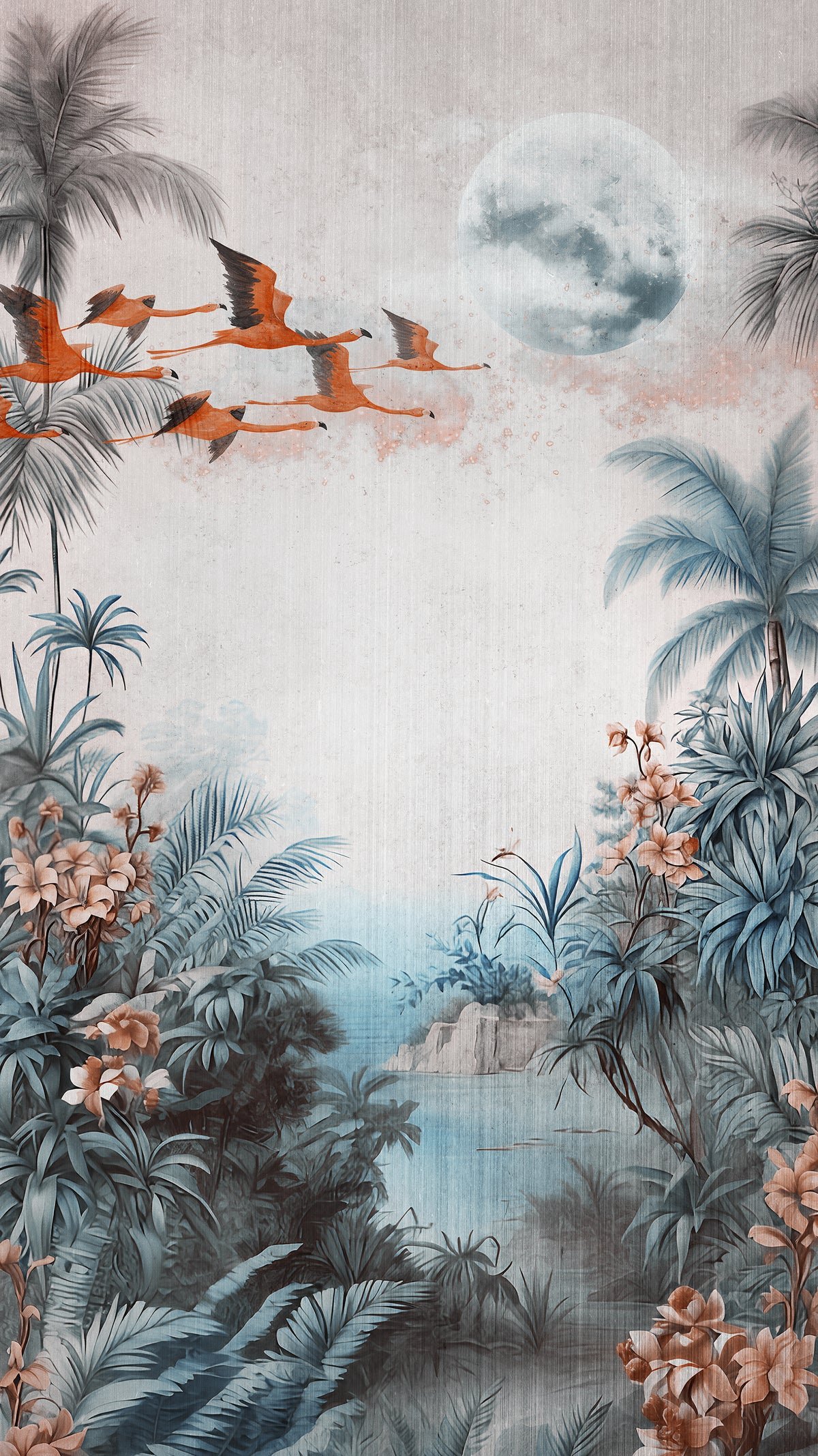 Tropical Moon Flamingo Landscape Wall Mural Alternate View