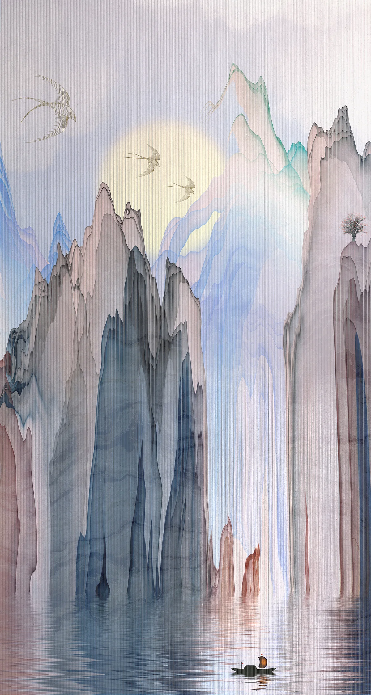 Misty Mountain Sunrise Wall Mural Alternate View