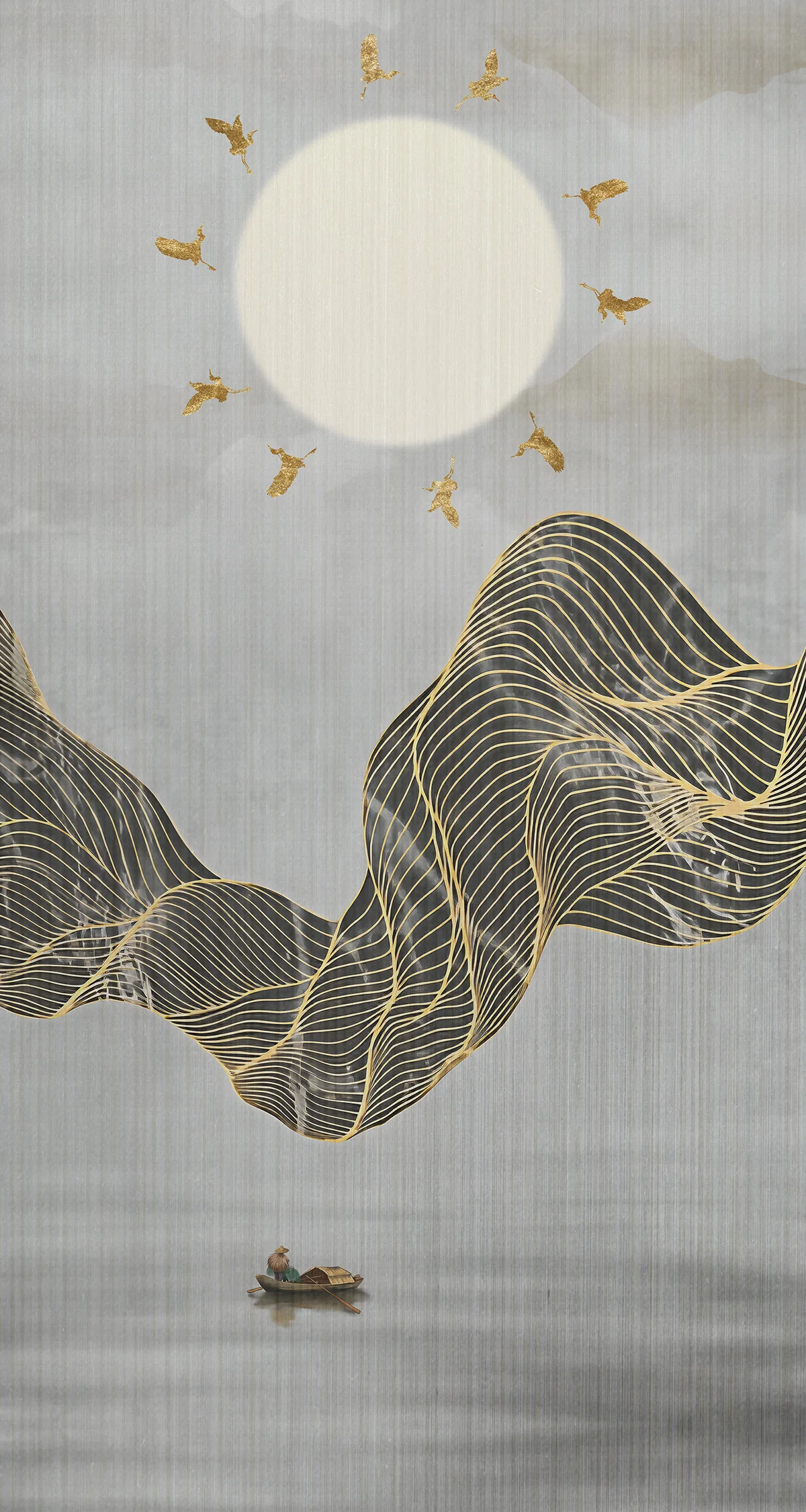 Golden Wave Sun Abstract Wall Mural Alternate View