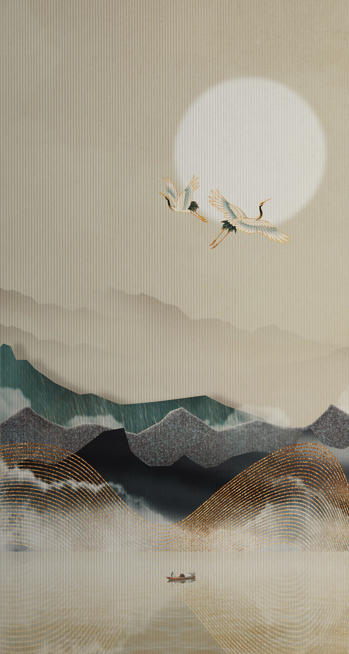 Golden Crane Mountain Scenic Wall Mural Alternate View