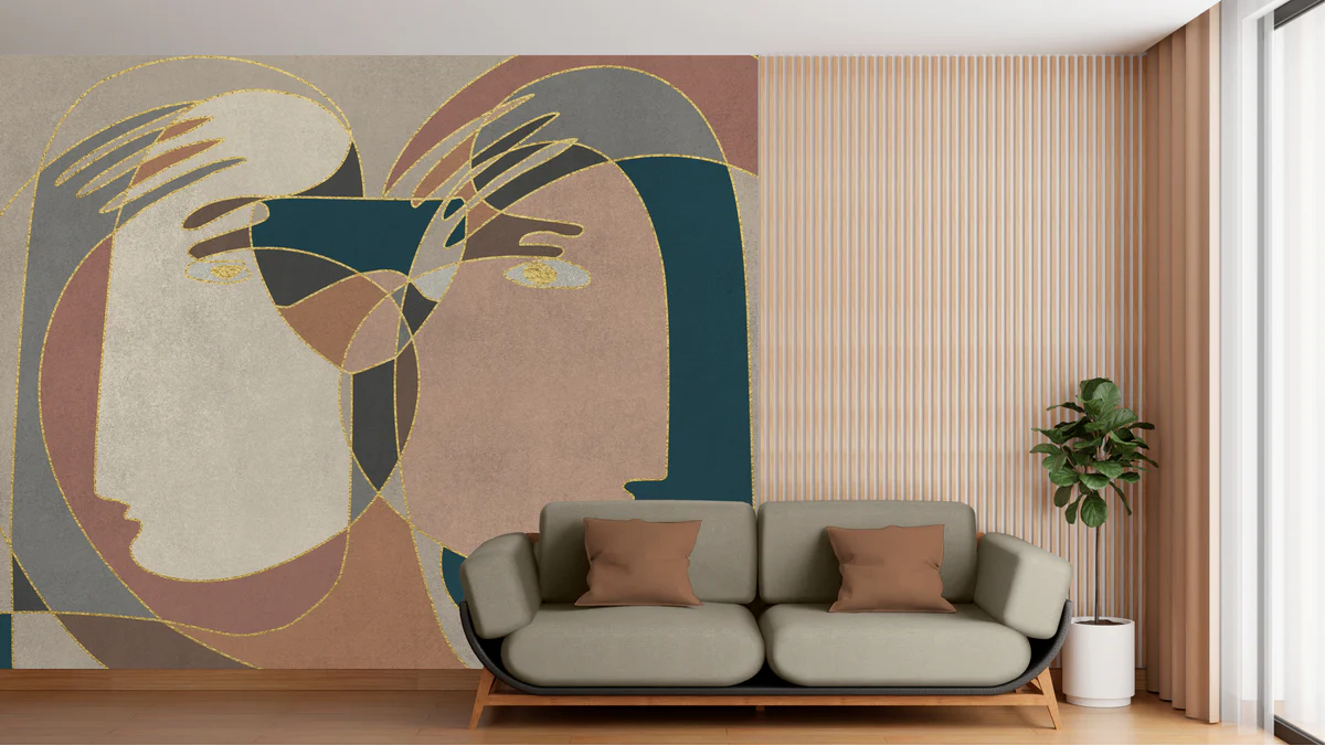Abstract Couple Faces Wall Mural