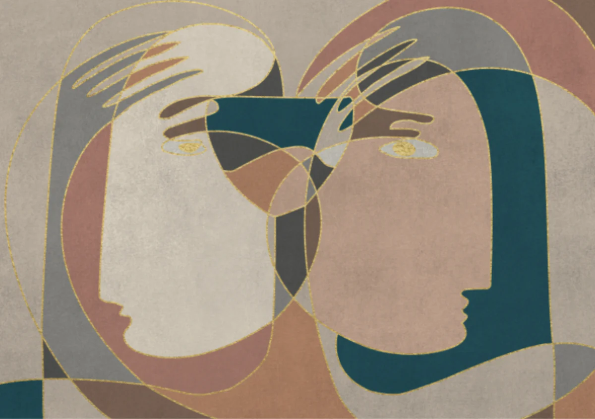 Abstract Couple Faces Wall Mural Alternate View