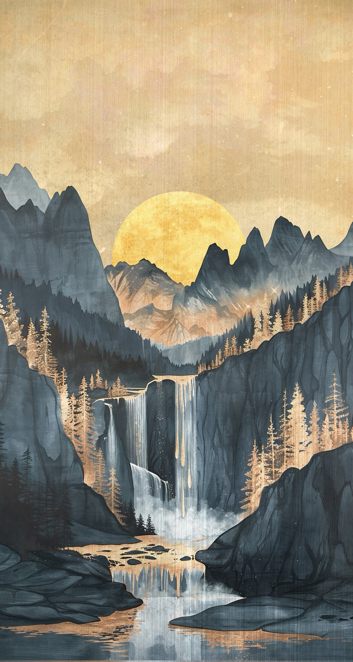 Golden Cascade Valley Wall Mural Alternate View