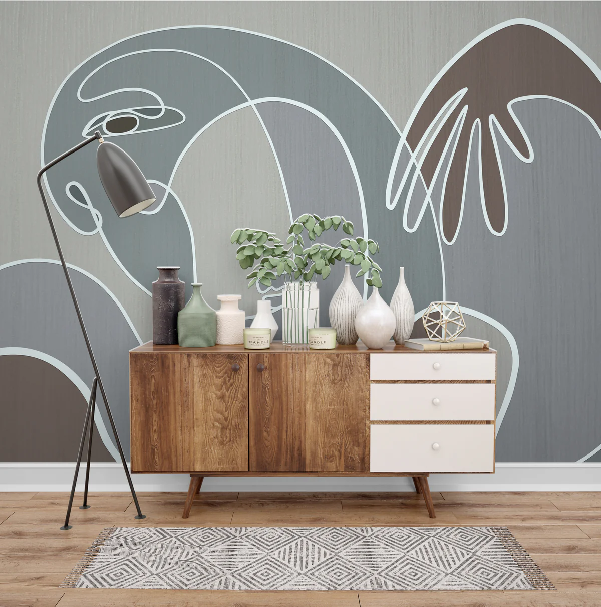 Abstract Line Face Wall Mural
