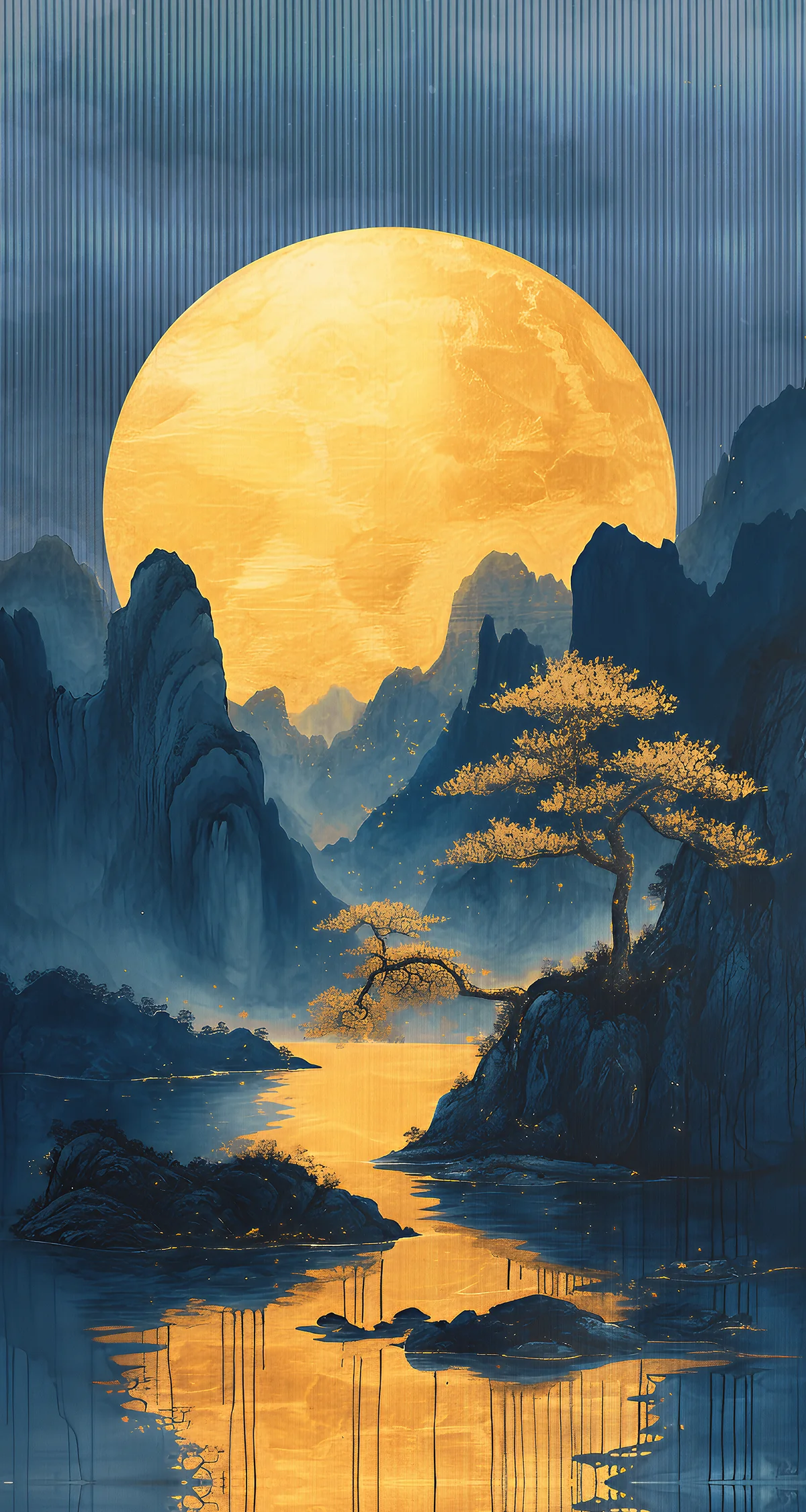 Golden Moon Mountain Landscape Wall Mural Alternate View