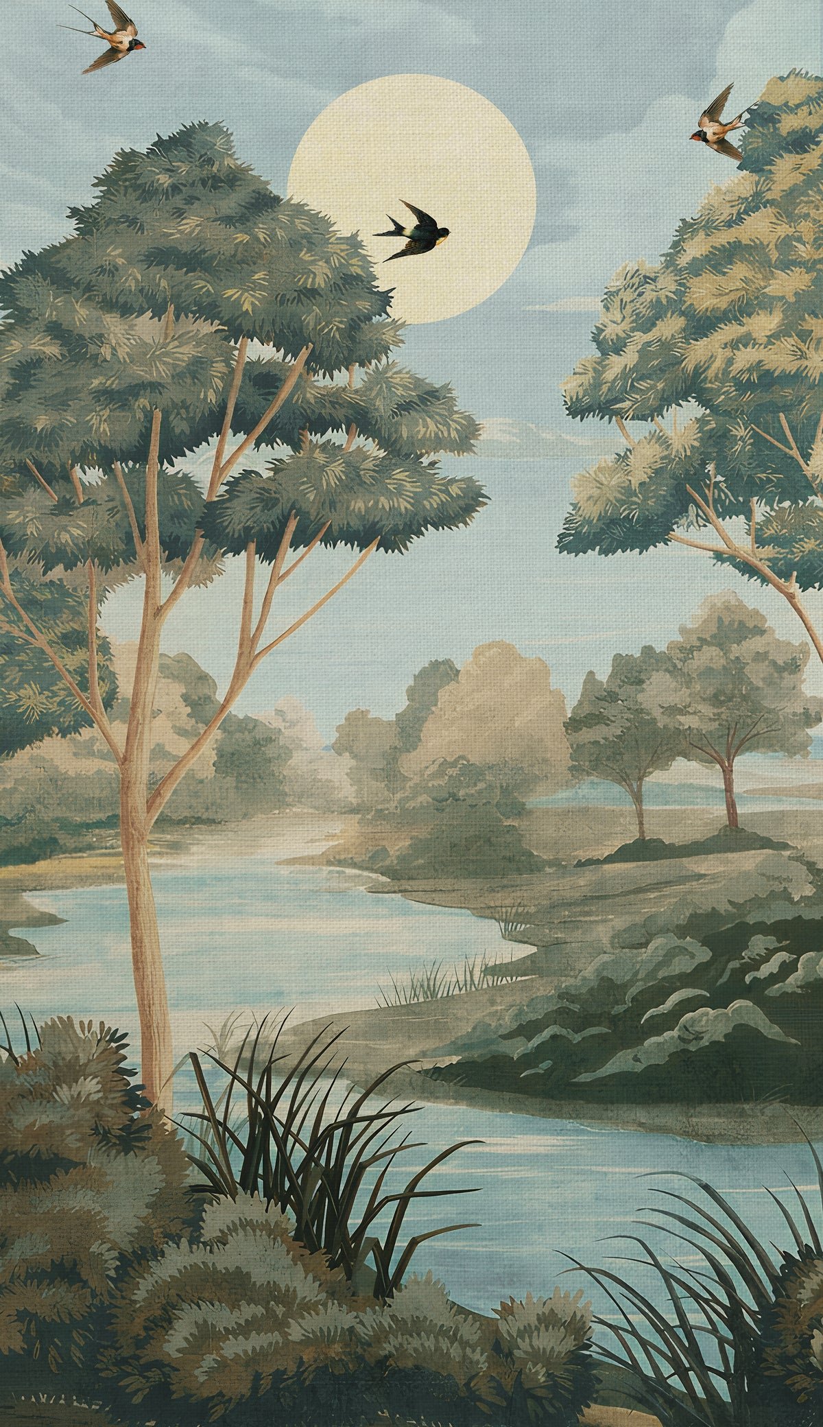 Vintage River Landscape Wall Mural Alternate View