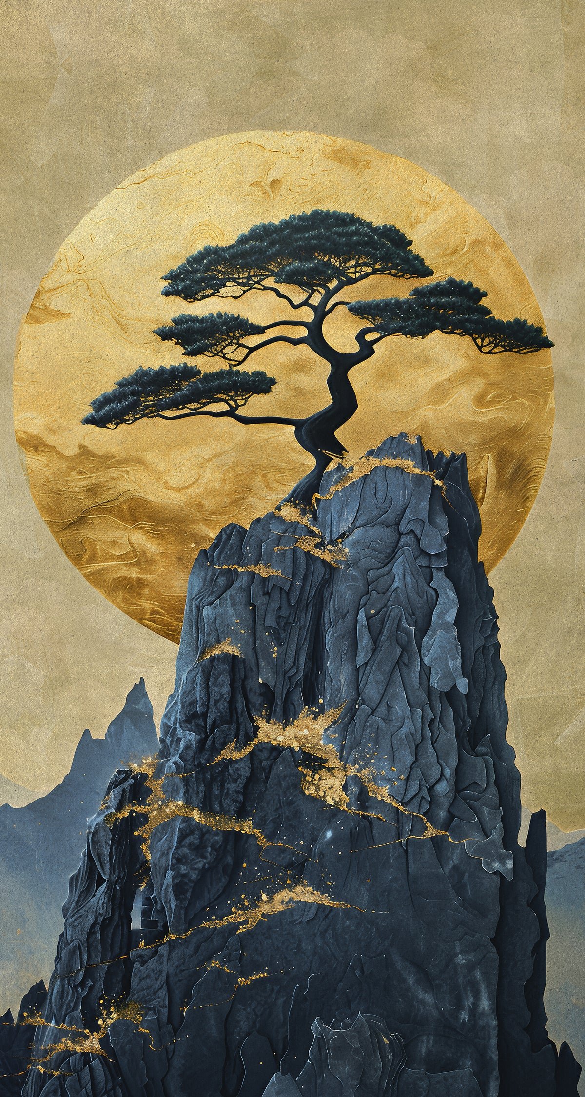 Luxury Zen Tree & Golden Moon Wall Mural Alternate View
