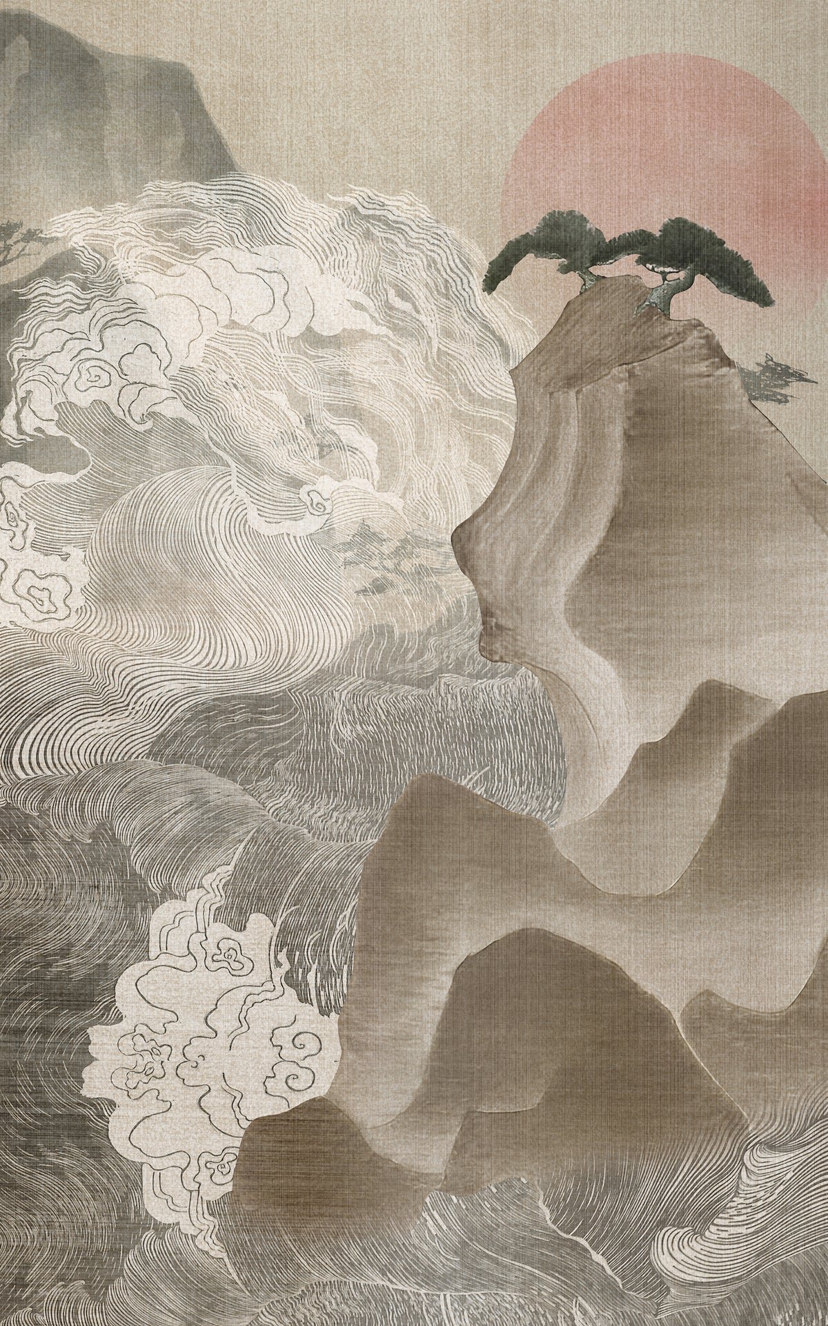Abstract Zen Wave Mountain Wall Mural Alternate View