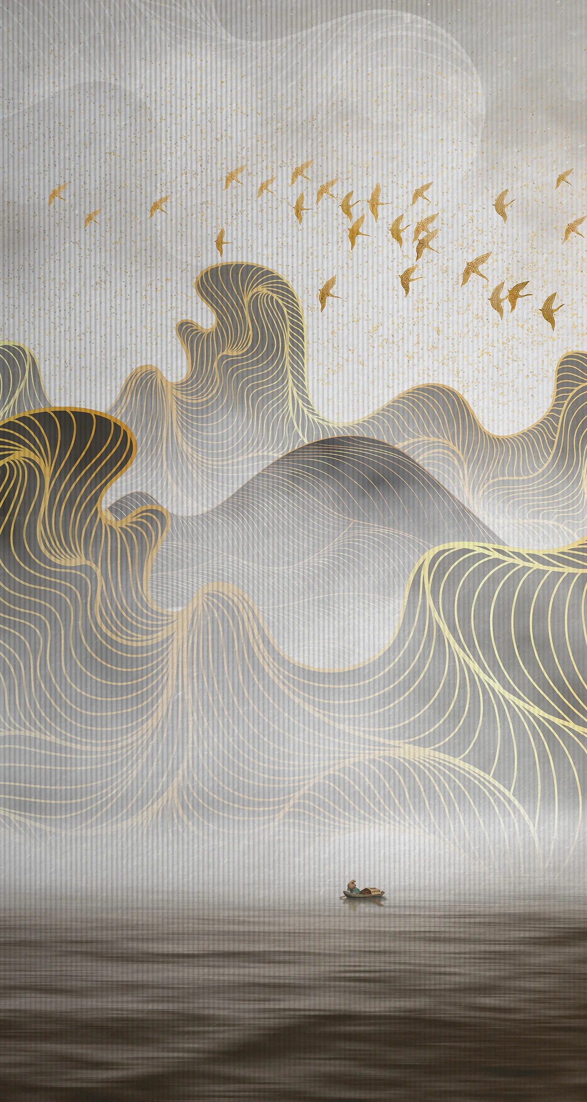 Golden Wave Mountain Abstract Wall Mural Alternate View